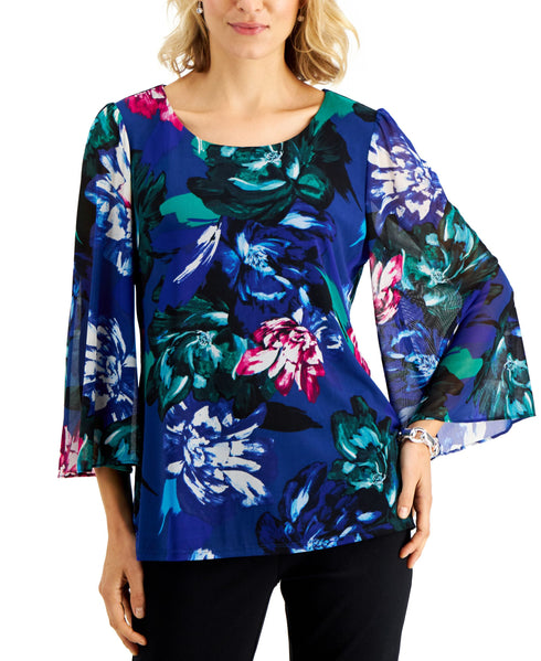 JM Collection Poetic Floral Mesh Blouse